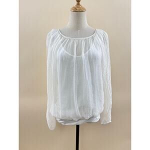 100% Silk Bohemian Prontomoda Giusy Ivory Silk Blouson Layered Top, Size M
